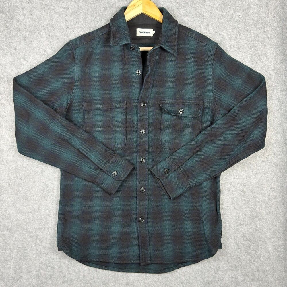 Taylor Stitch The Crater Shirt 40Medium Green Navy Plaid Organic Cotton Flannel